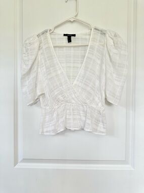 Forever 21 White Puff Sleeve Sheer Crop Top